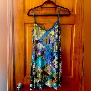 Oleg Cassini Sequin mini dress, mixed print. Super fun to wear out!